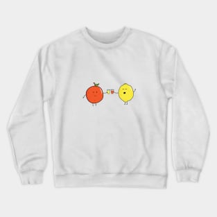 funny fruits orange and lemon drinking juice together Crewneck Sweatshirt